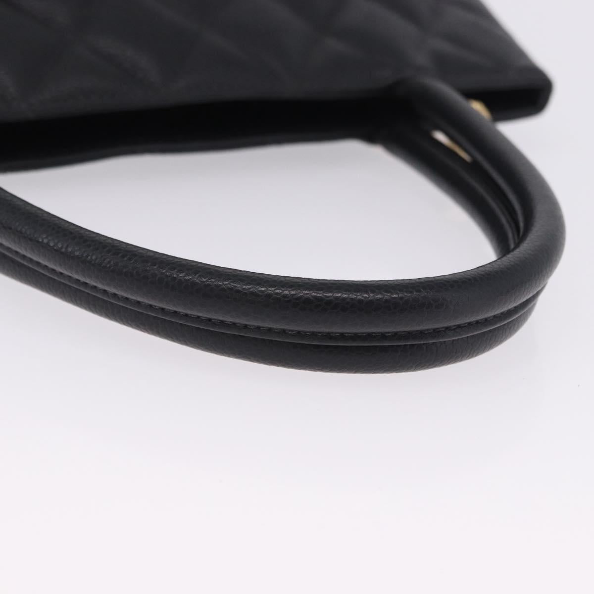 CHANEL COCO Mark Standard Tote Bag Caviar Skin Black Gold CC Auth ki6846M