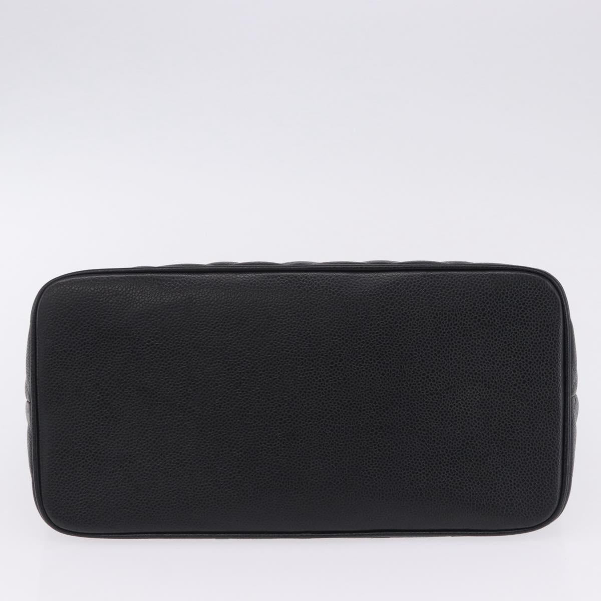 CHANEL COCO Mark Standard Tote Bag Caviar Skin Black Gold CC Auth ki6846M