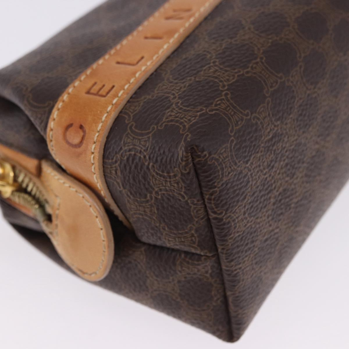 CELINE Macadam Canvas Pouch PVC Leather Brown Gold Auth ki6850