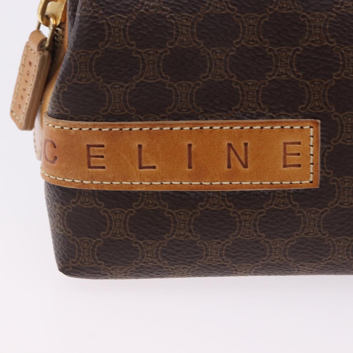 CELINE Macadam Canvas Pouch PVC Leather Brown Gold Auth ki6850