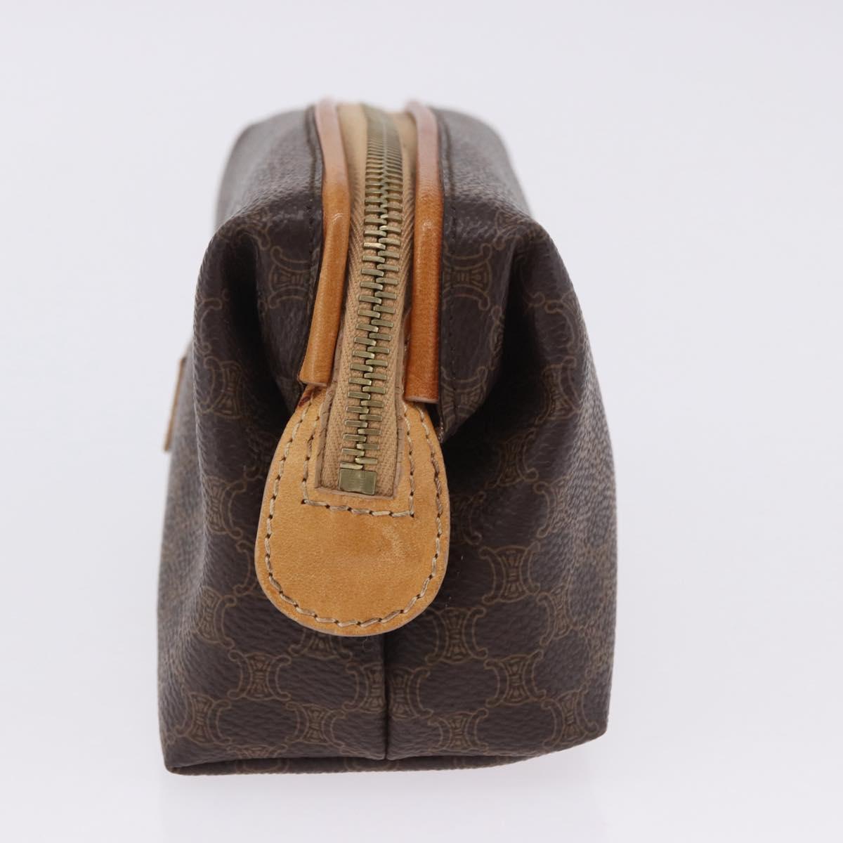 CELINE Macadam Canvas Pouch PVC Leather Brown Gold Auth ki6850