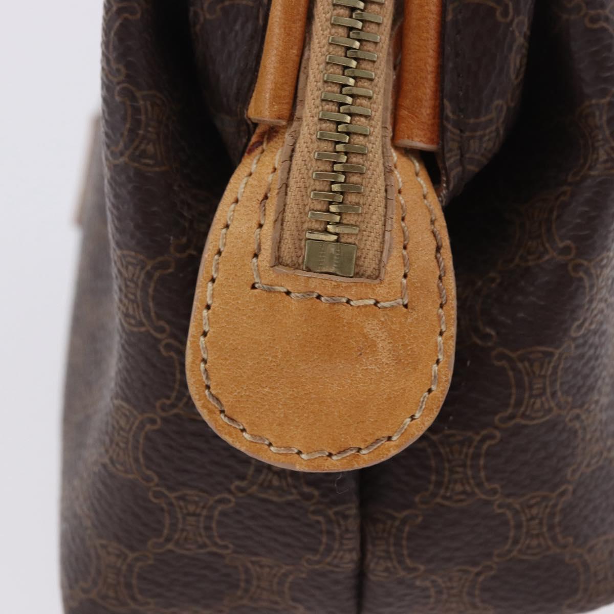 CELINE Macadam Canvas Pouch PVC Leather Brown Gold Auth ki6850