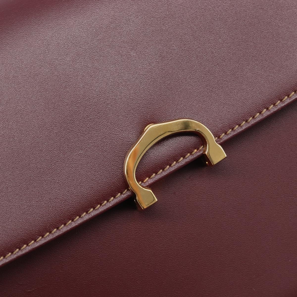 CARTIER Shoulder Bag Leather Bordeaux Gold Auth ki6853V