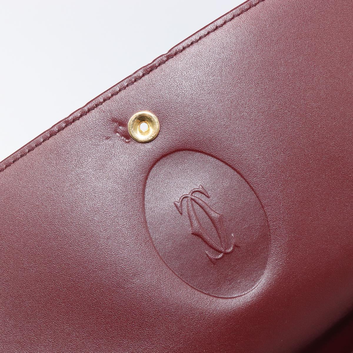 CARTIER Shoulder Bag Leather Bordeaux Gold Auth ki6853V