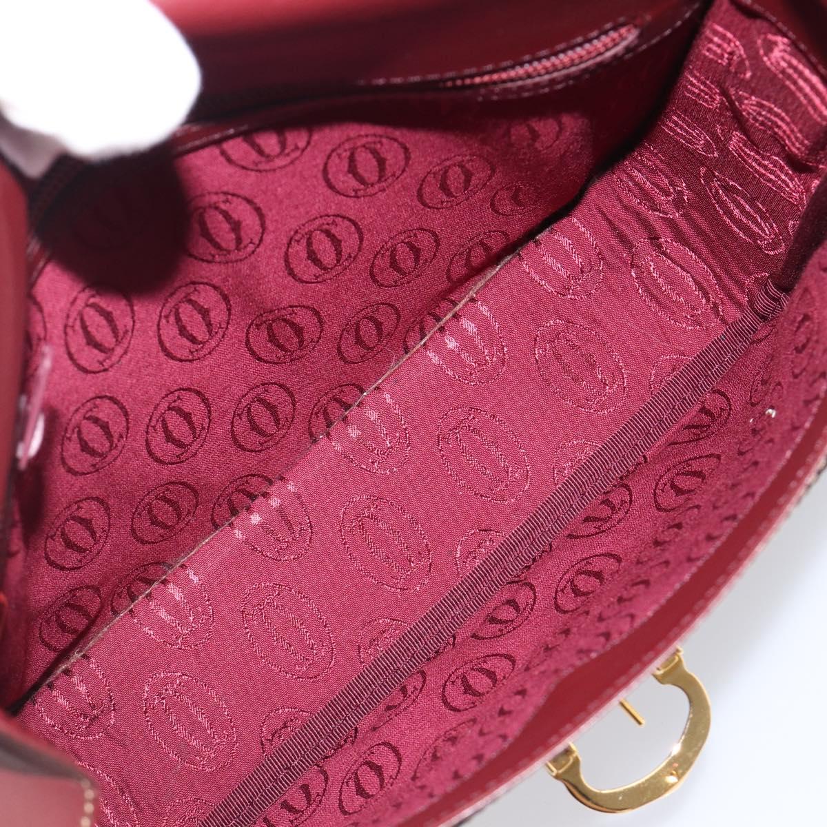 CARTIER Shoulder Bag Leather Bordeaux Gold Auth ki6853V