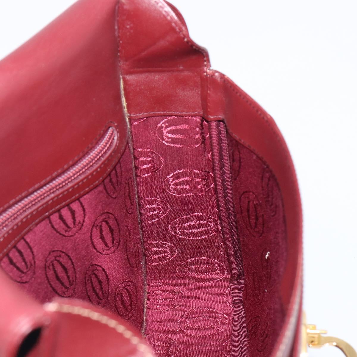 CARTIER Shoulder Bag Leather Bordeaux Gold Auth ki6853V