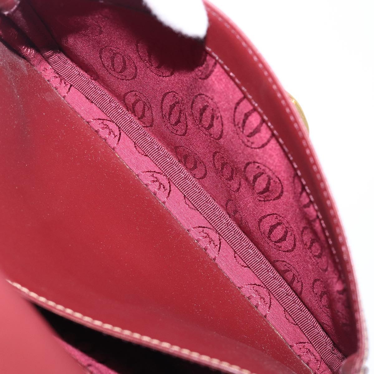 CARTIER Shoulder Bag Leather Bordeaux Gold Auth ki6853V