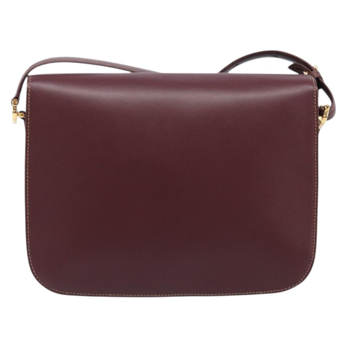 CARTIER Shoulder Bag Leather Bordeaux Gold Auth ki6853V