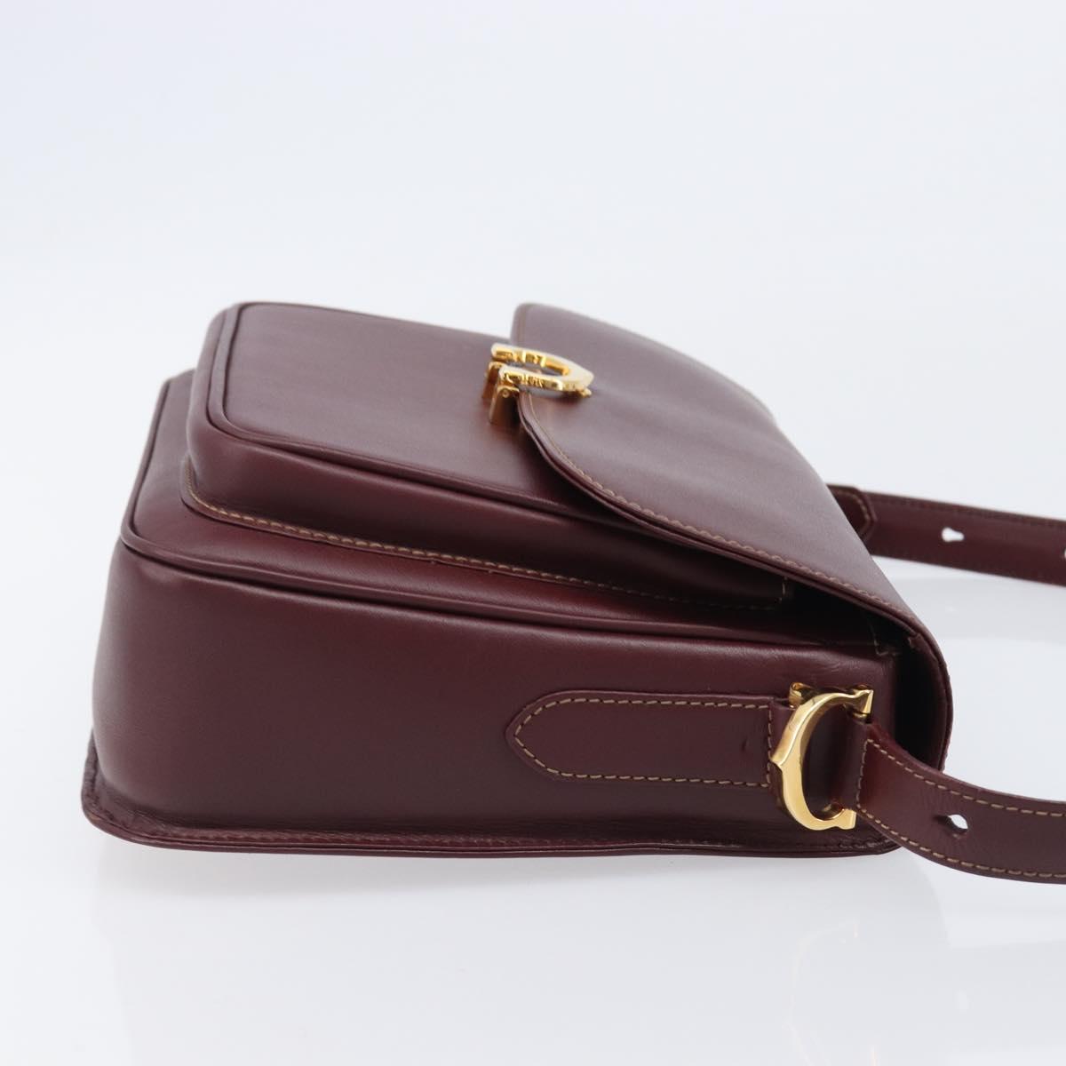 CARTIER Shoulder Bag Leather Bordeaux Gold Auth ki6853V