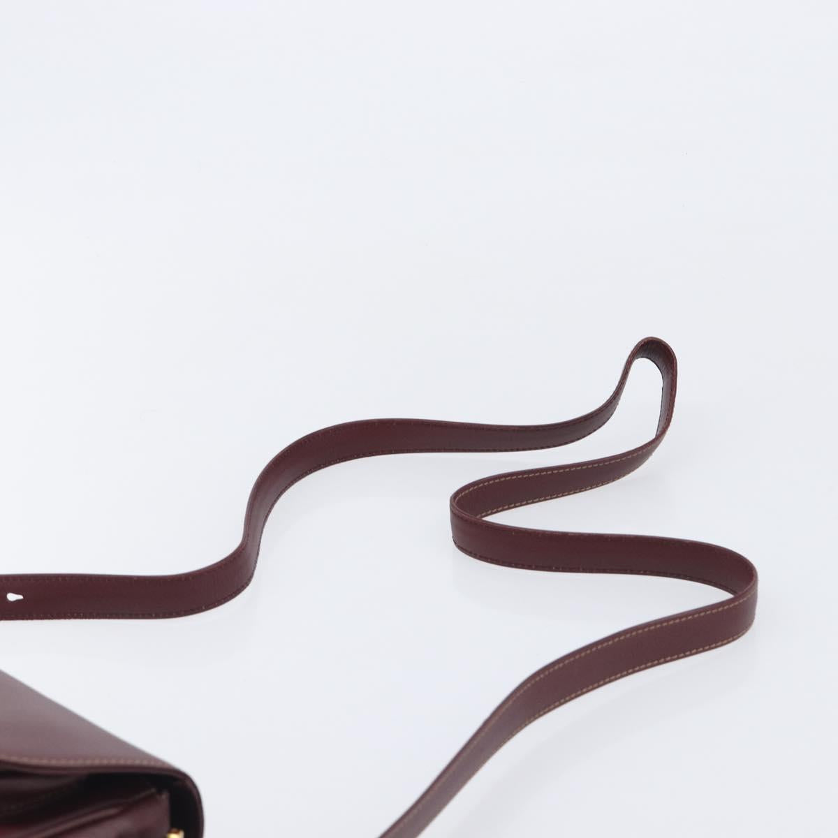 CARTIER Shoulder Bag Leather Bordeaux Gold Auth ki6853V