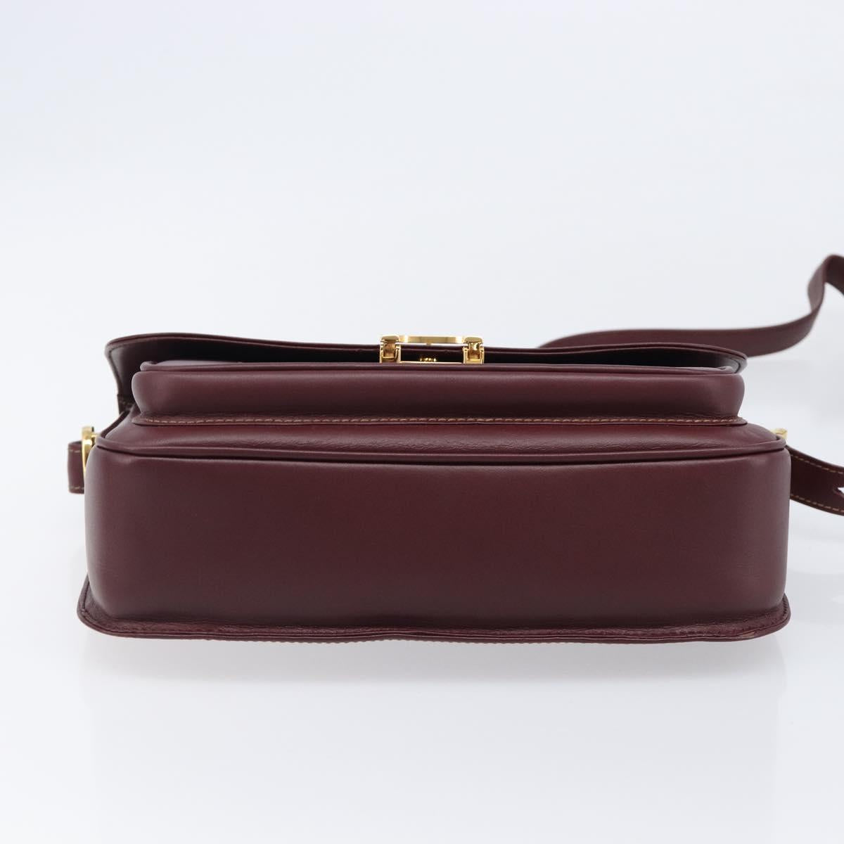 CARTIER Shoulder Bag Leather Bordeaux Gold Auth ki6853V