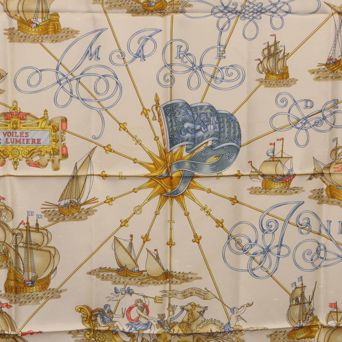 HERMES Carre 90 Scarf Silk ""VOILES DE LUMIERE"" Orange Auth ki6854