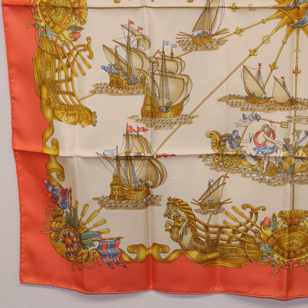 HERMES Carre 90 Scarf Silk ""VOILES DE LUMIERE"" Orange Auth ki6854
