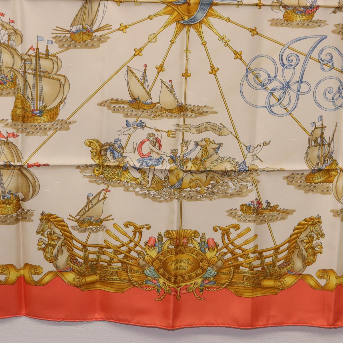 HERMES Carre 90 Scarf Silk ""VOILES DE LUMIERE"" Orange Auth ki6854