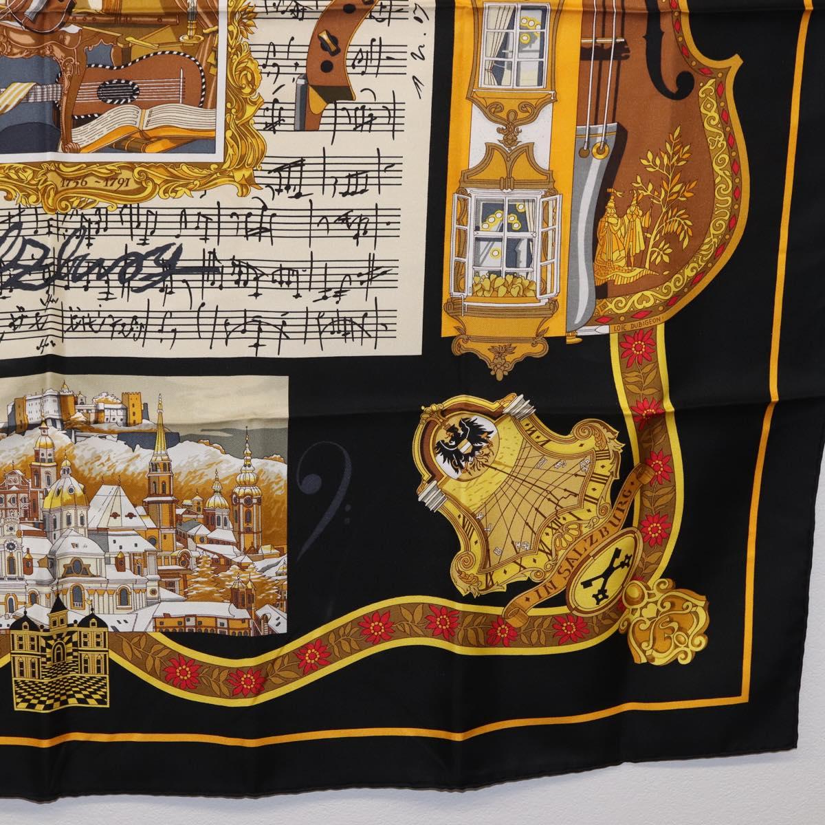 HERMES Carre 90 Scarf Silk ""IN SALZBURG"" Black Auth ki6855