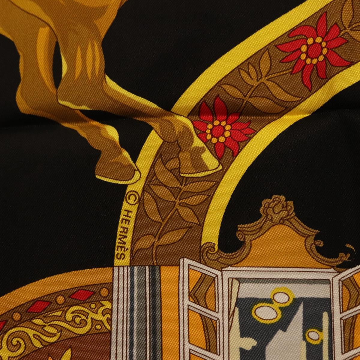 HERMES Carre 90 Scarf Silk ""IN SALZBURG"" Black Auth ki6855