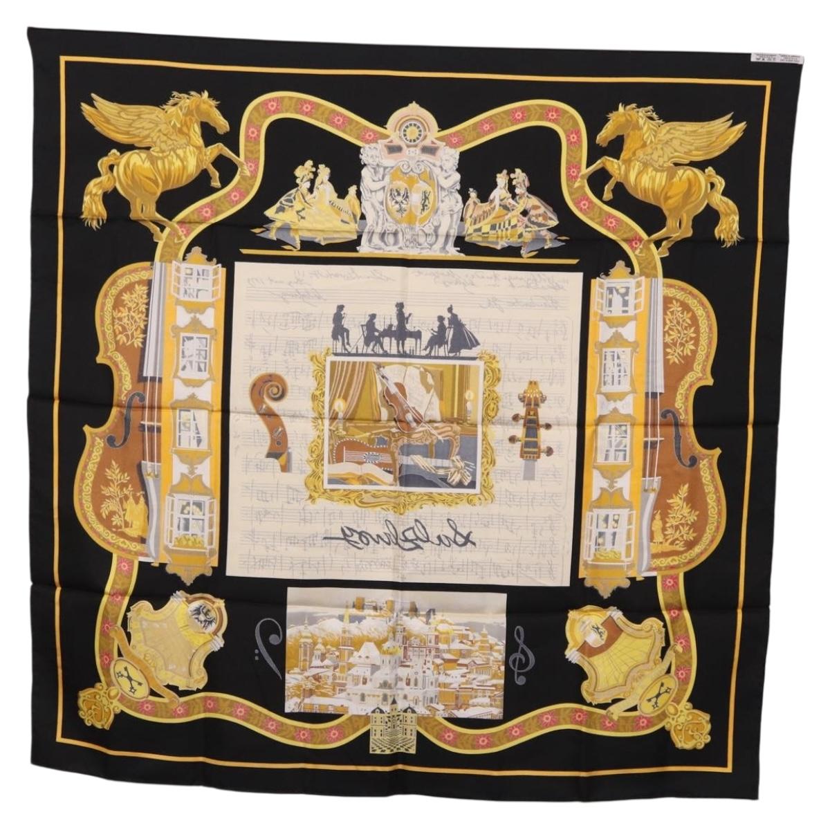 HERMES Carre 90 Scarf Silk ""IN SALZBURG"" Black Auth ki6855