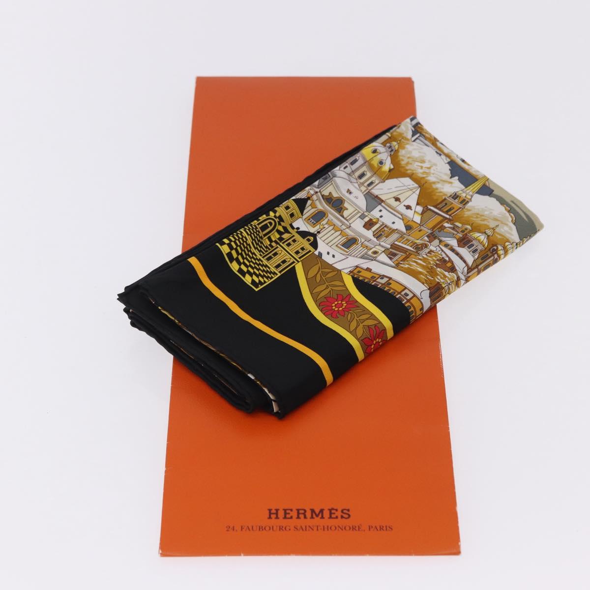 HERMES Carre 90 Scarf Silk ""IN SALZBURG"" Black Auth ki6855