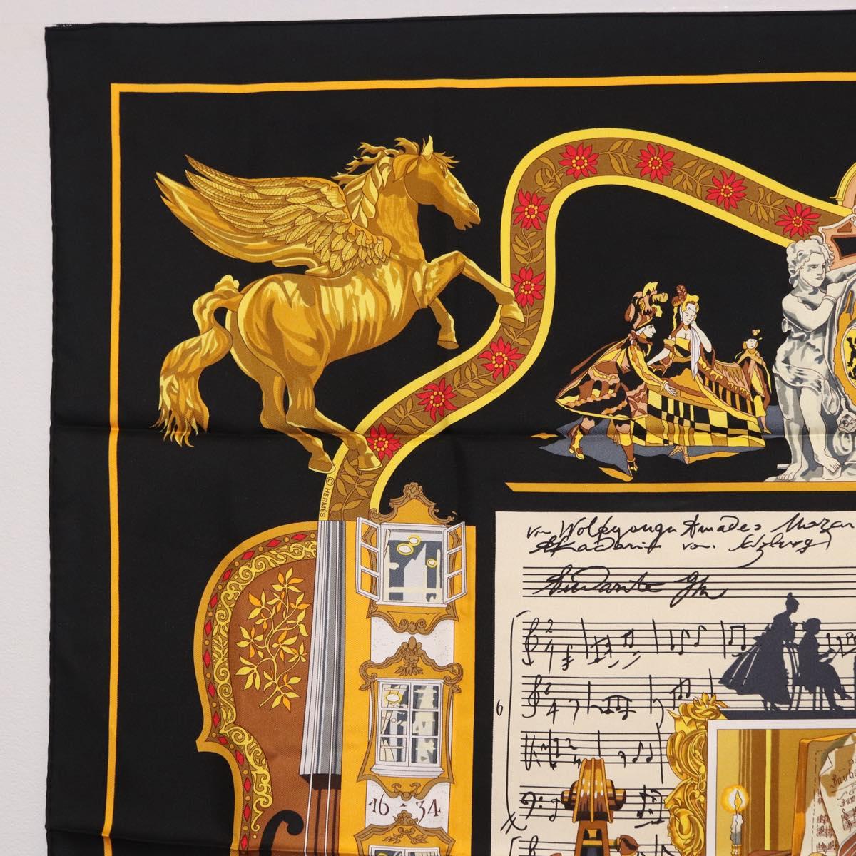 HERMES Carre 90 Scarf Silk ""IN SALZBURG"" Black Auth ki6855