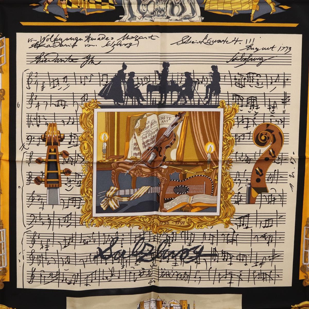 HERMES Carre 90 Scarf Silk ""IN SALZBURG"" Black Auth ki6855