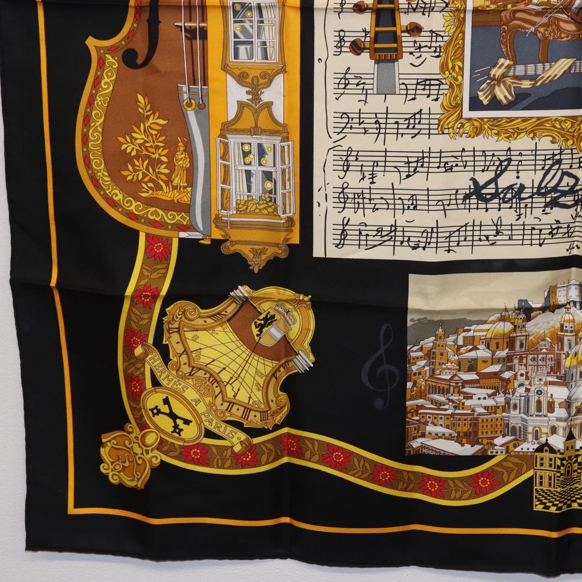 HERMES Carre 90 Scarf Silk ""IN SALZBURG"" Black Auth ki6855