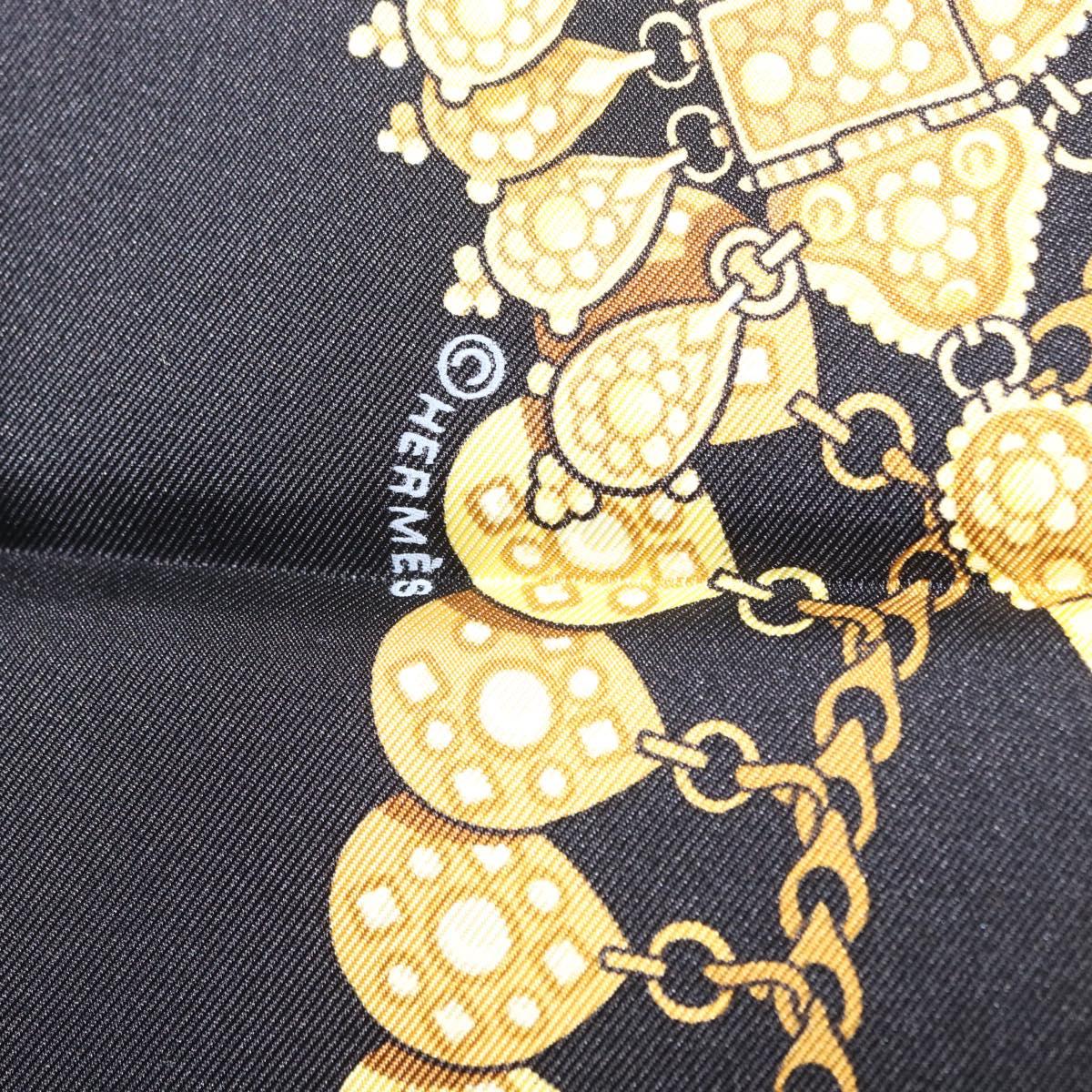 HERMES Carre 90 Scarf Silk ""KOSMIMA"" Black Auth ki6856