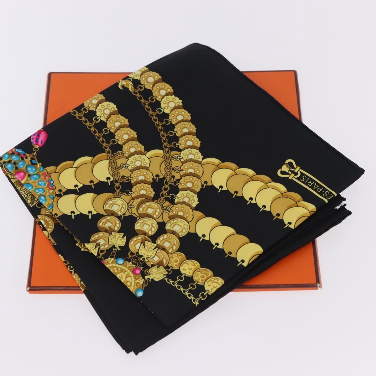 HERMES Carre 90 Scarf Silk ""KOSMIMA"" Black Auth ki6856