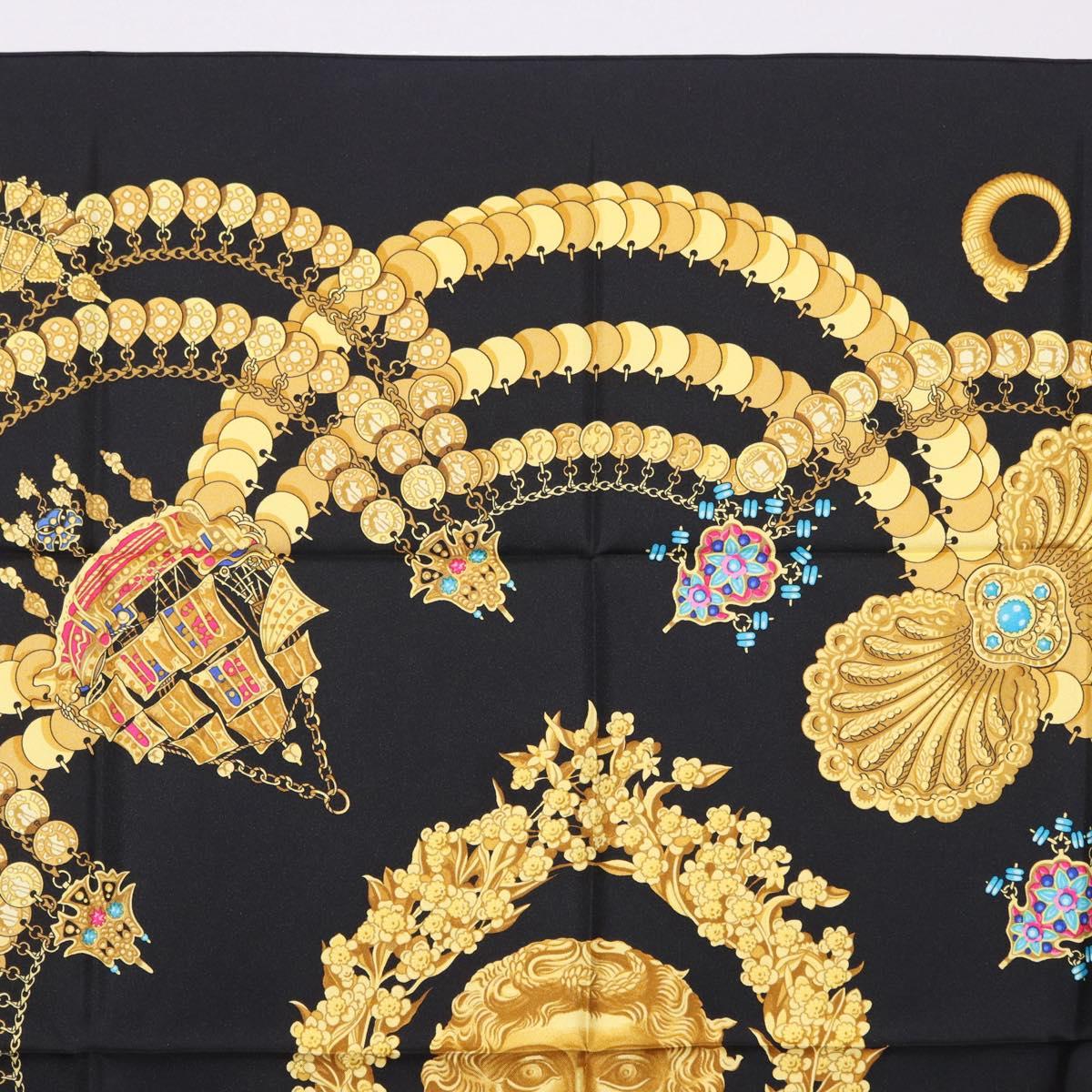 HERMES Carre 90 Scarf Silk ""KOSMIMA"" Black Auth ki6856