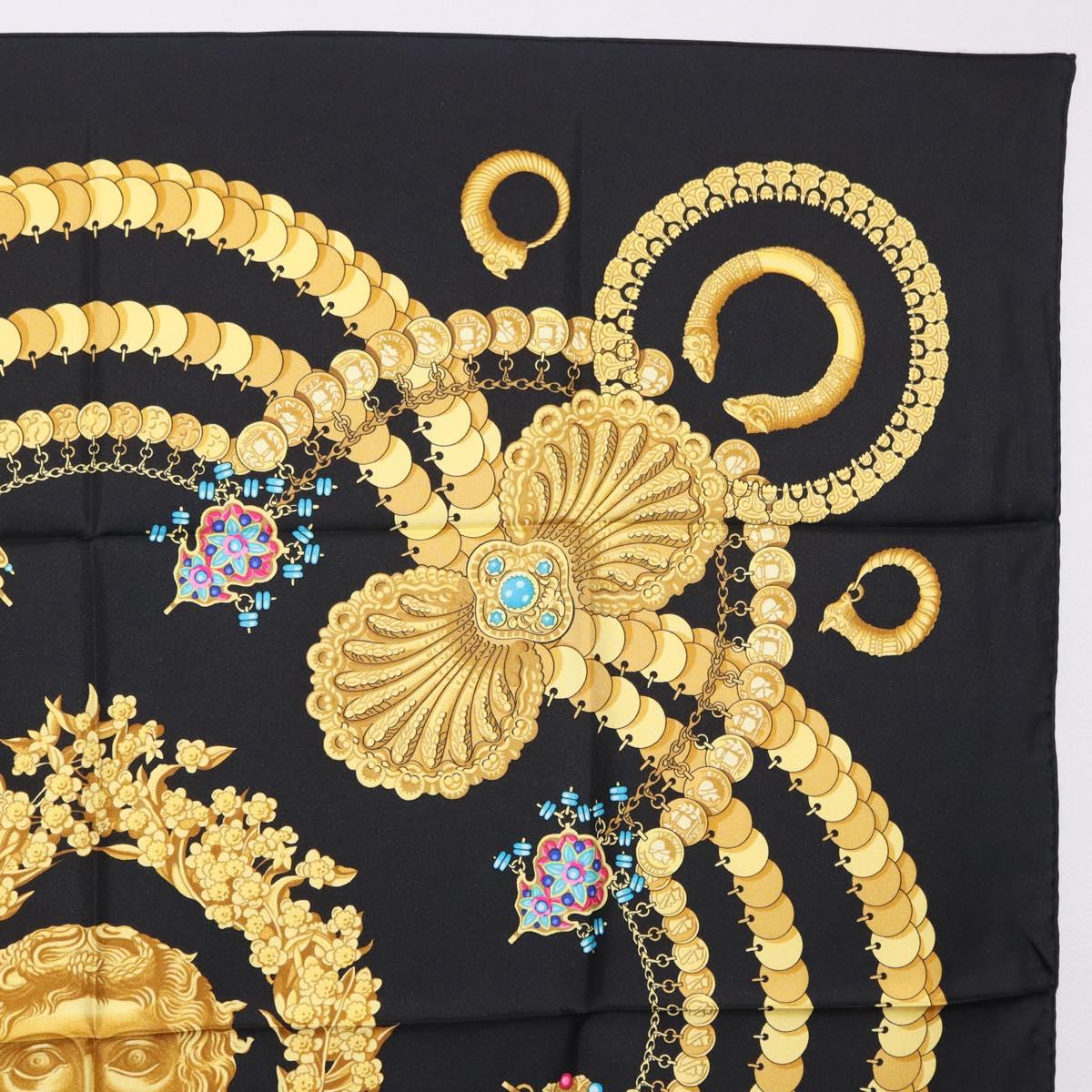 HERMES Carre 90 Scarf Silk ""KOSMIMA"" Black Auth ki6856