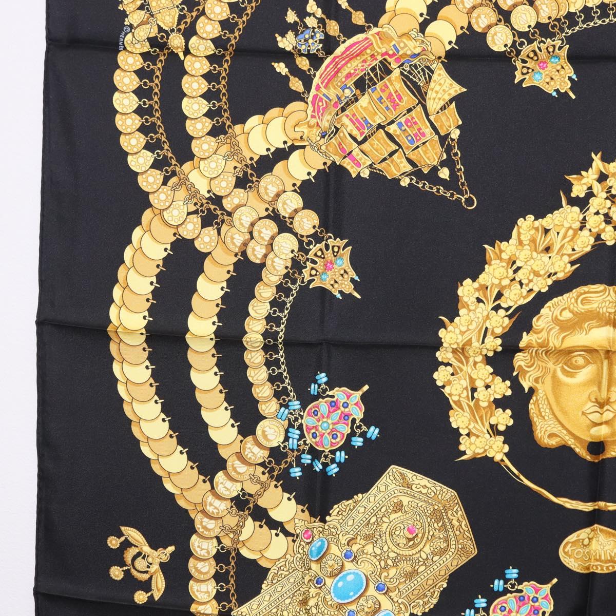 HERMES Carre 90 Scarf Silk ""KOSMIMA"" Black Auth ki6856
