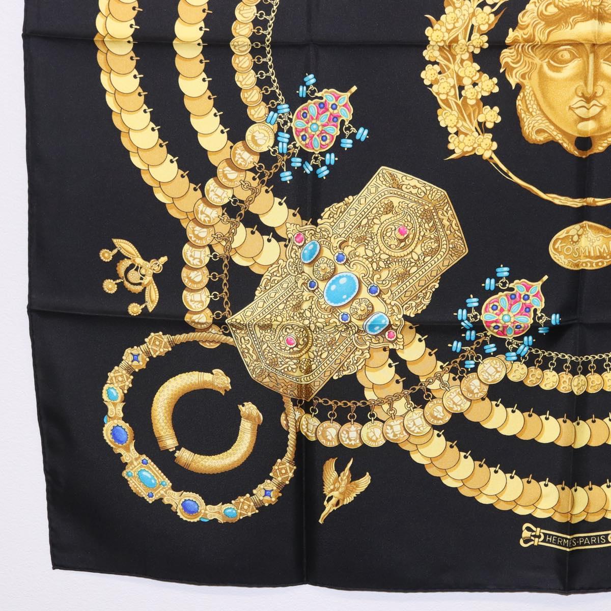 HERMES Carre 90 Scarf Silk ""KOSMIMA"" Black Auth ki6856