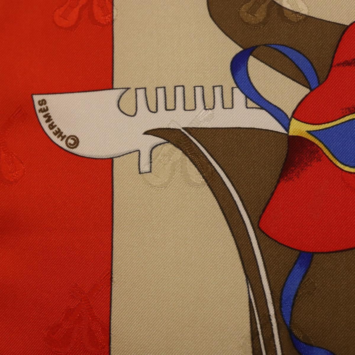 HERMES Carre 90 Scarf Silk ""LE CARNAVAL DE VENISE"" Red Auth ki6857