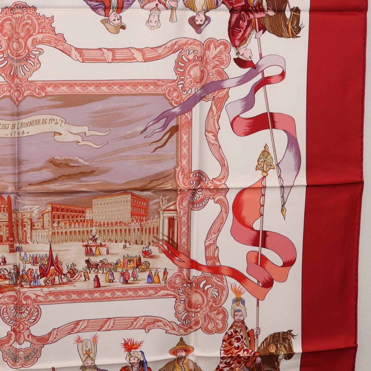 HERMES Carre 90 Scarf Silk ""TURQVERIES EN L'HONNEUR DE MHT"" Red Auth ki6858