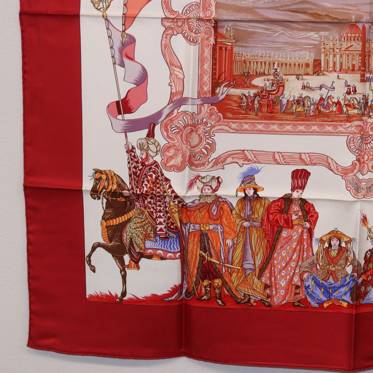 HERMES Carre 90 Scarf Silk ""TURQVERIES EN L'HONNEUR DE MHT"" Red Auth ki6858