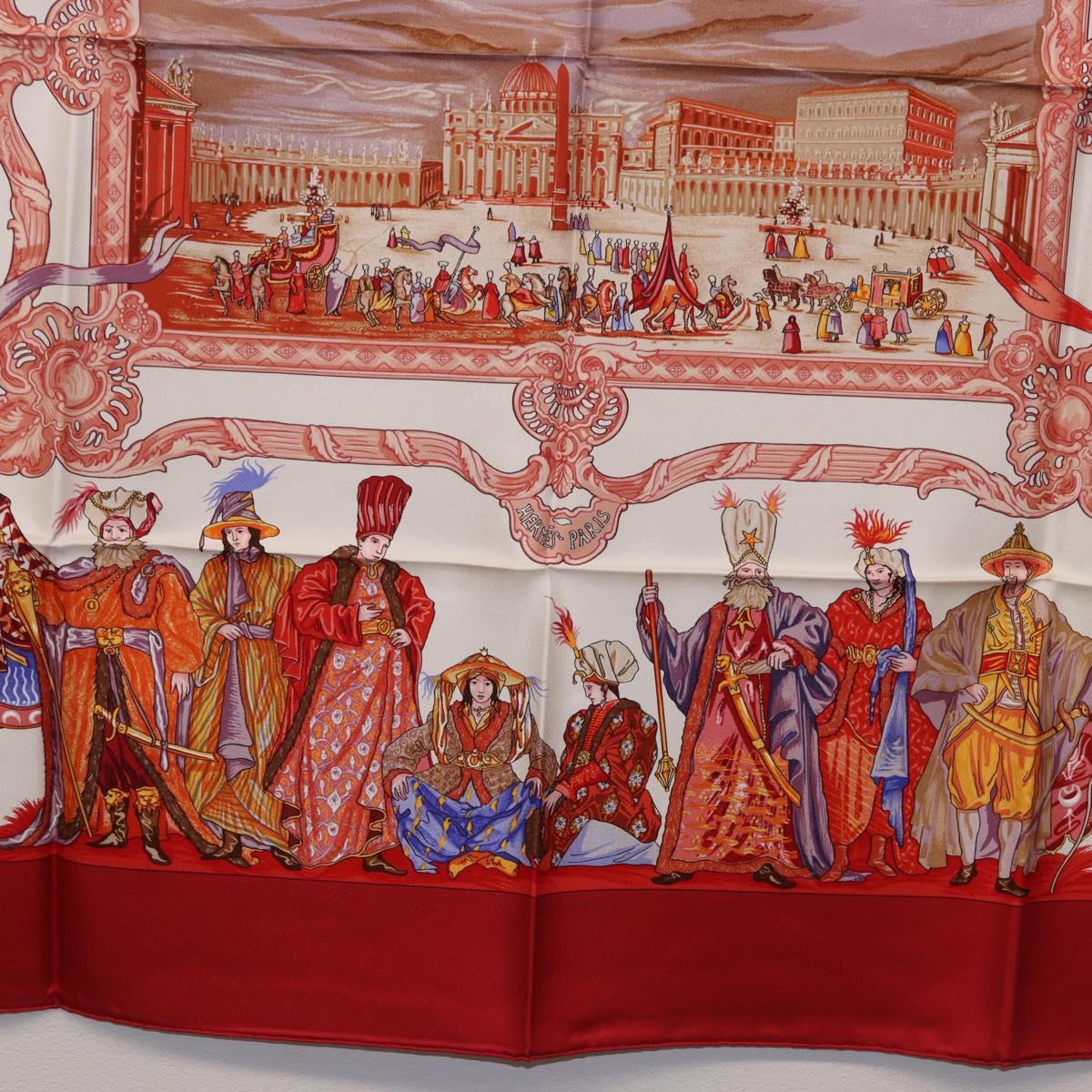 HERMES Carre 90 Scarf Silk ""TURQVERIES EN L'HONNEUR DE MHT"" Red Auth ki6858