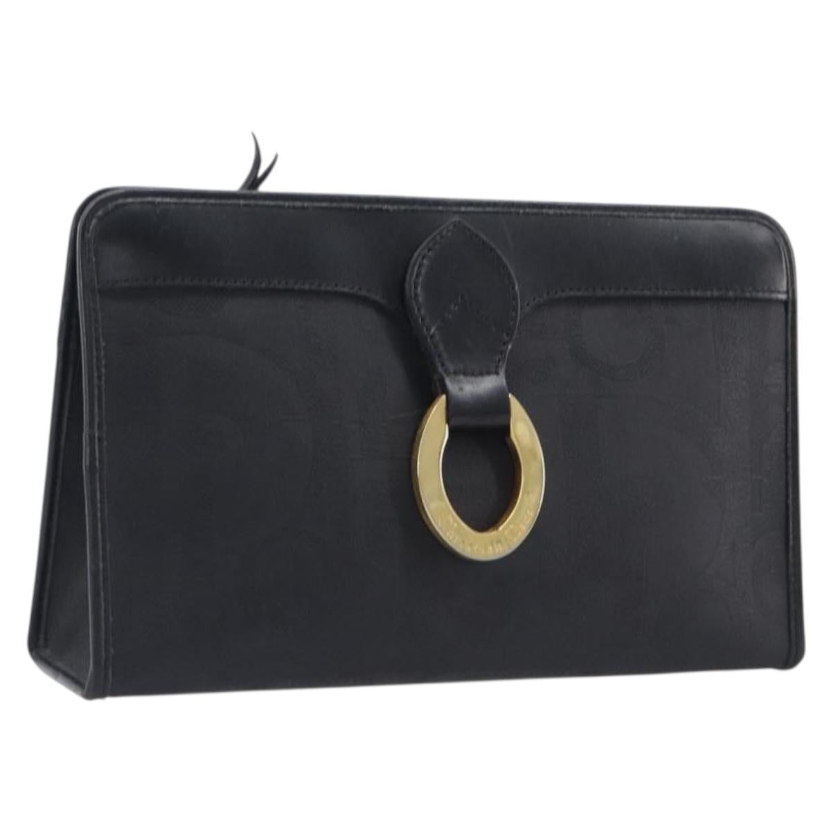 Christian Dior Trotter Canvas Clutch Bag PVC Black Gold Auth ki6859A