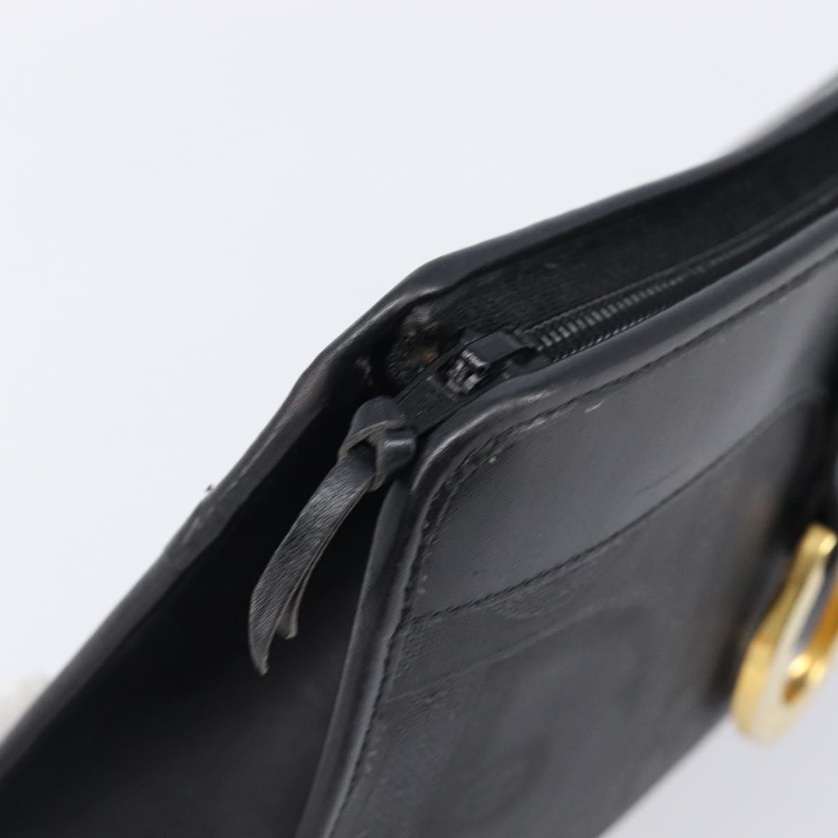Christian Dior Trotter Canvas Clutch Bag PVC Black Gold Auth ki6859A