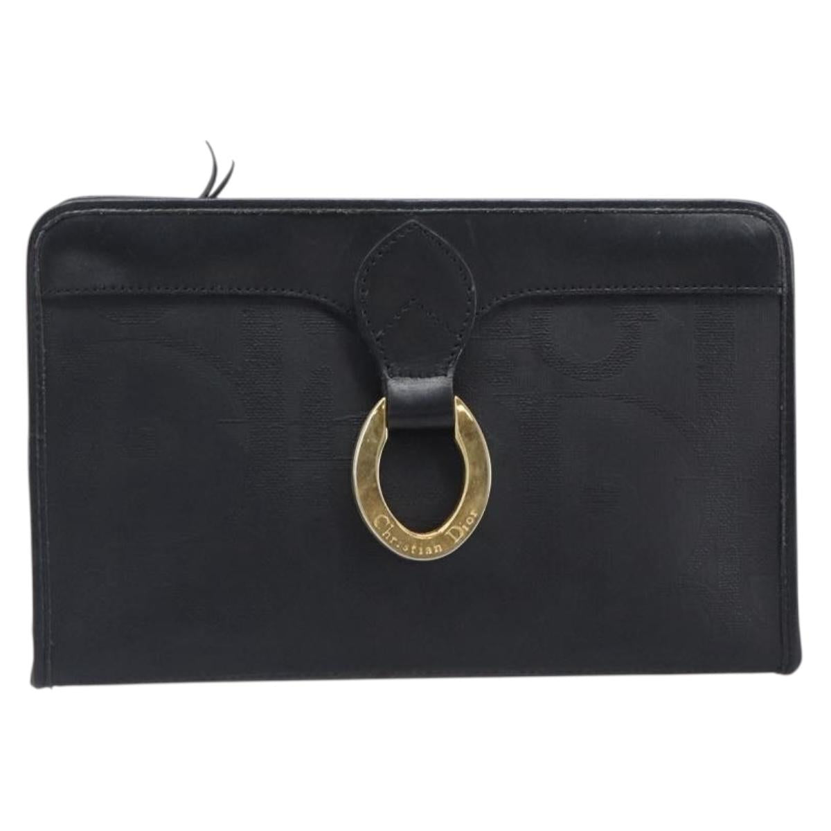 Christian Dior Trotter Canvas Clutch Bag PVC Black Gold Auth ki6859A