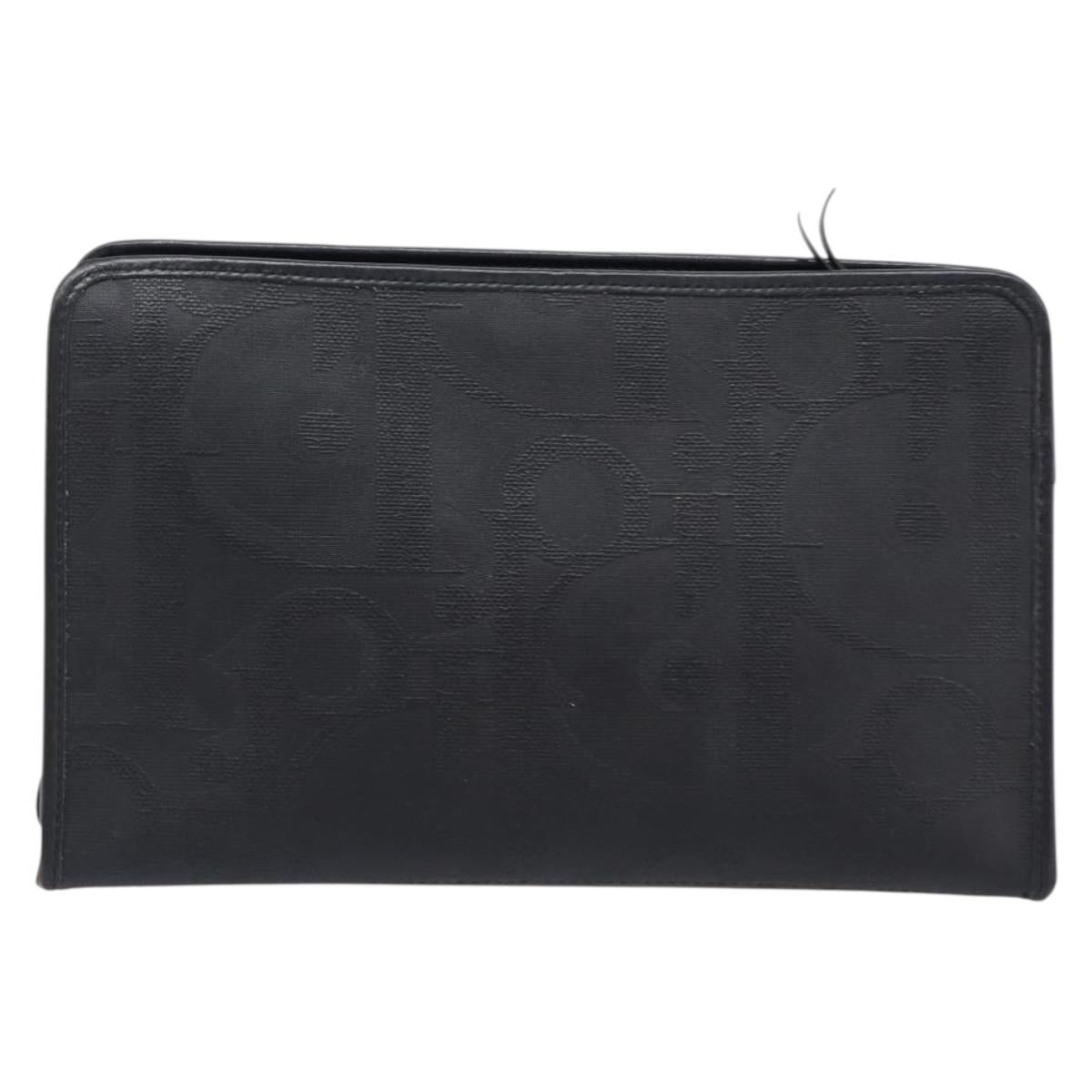 Christian Dior Trotter Canvas Clutch Bag PVC Black Gold Auth ki6859A