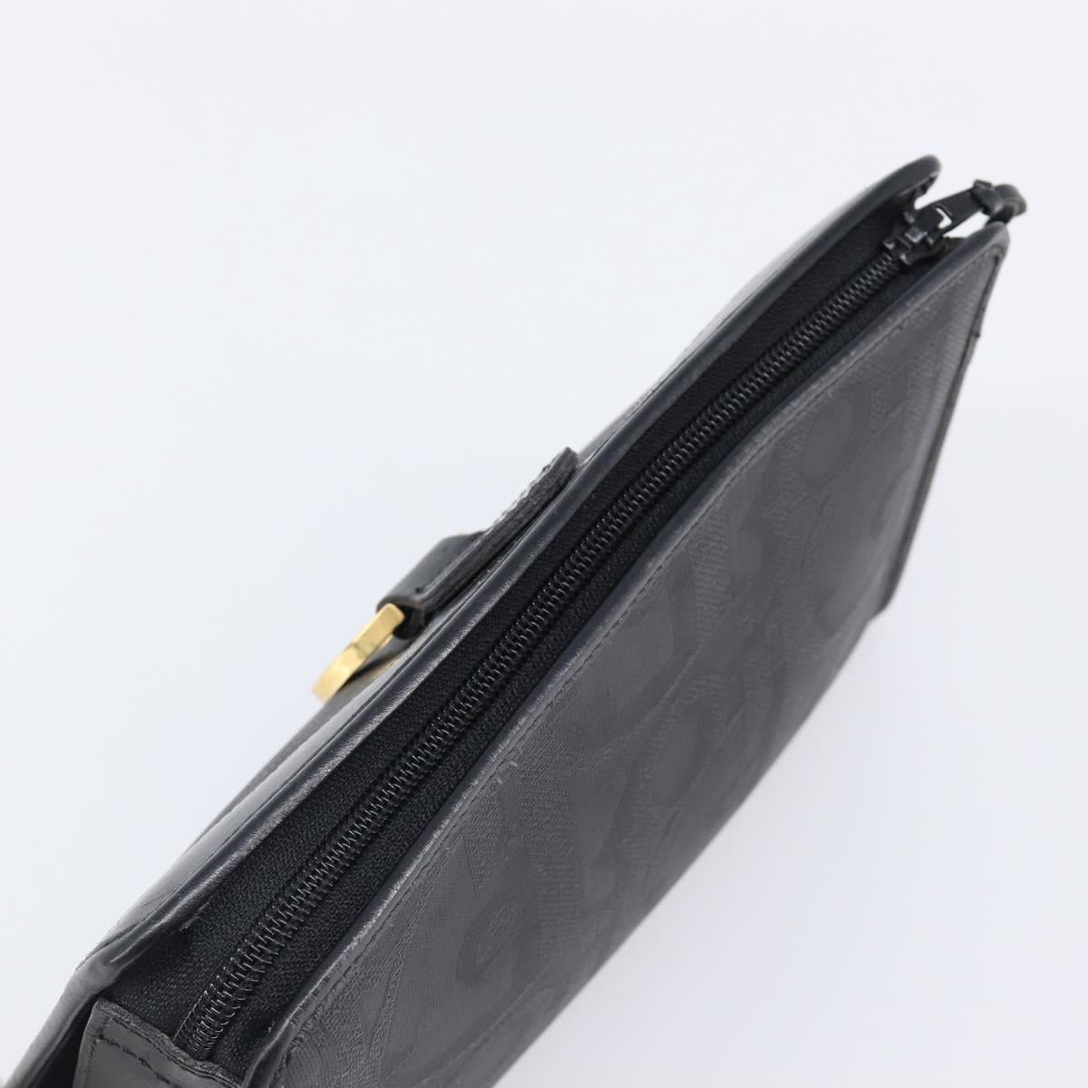 Christian Dior Trotter Canvas Clutch Bag PVC Black Gold Auth ki6859A