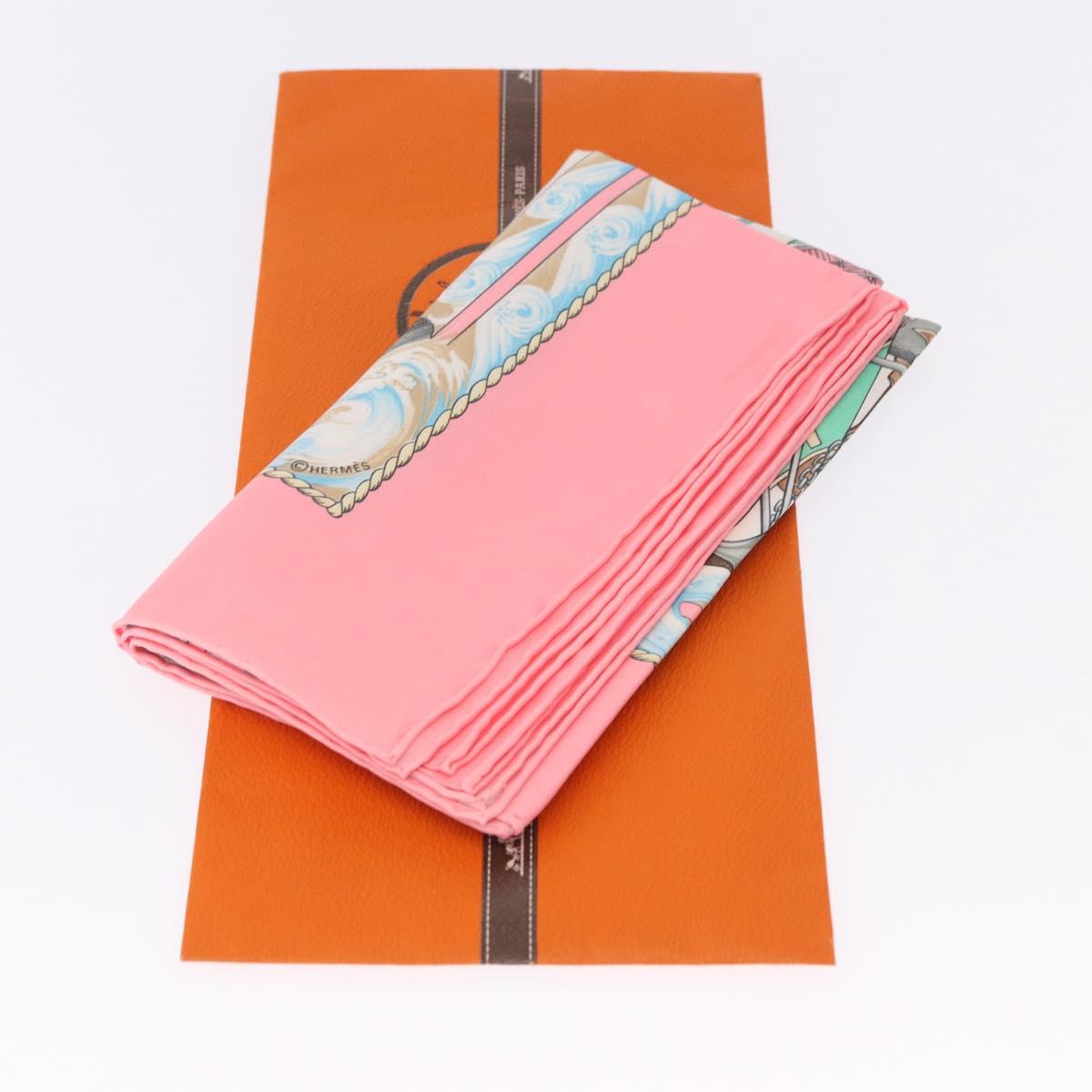HERMES Carre 90 Scarf Silk ""vive le vent"" Pink Auth ki6861