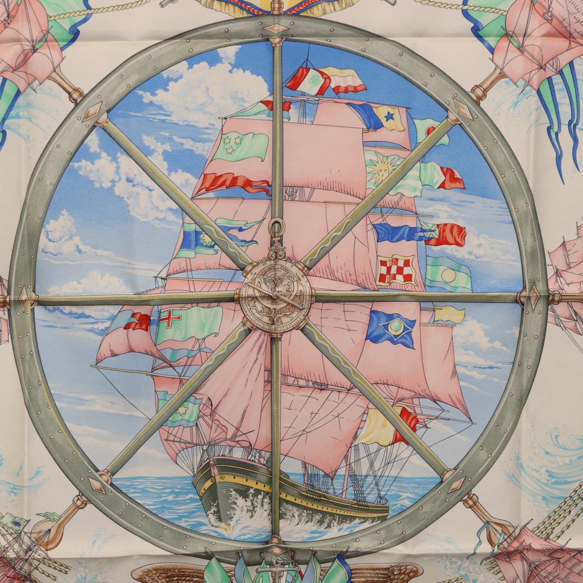 HERMES Carre 90 Scarf Silk ""vive le vent"" Pink Auth ki6861