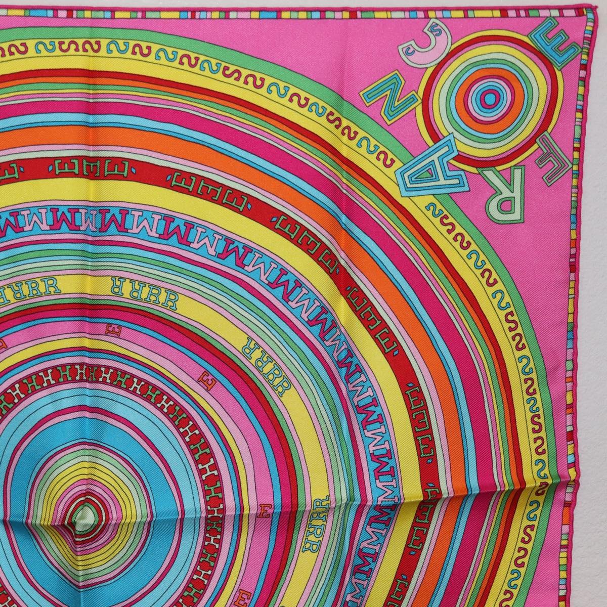 HERMES Carre 45 Scarf Silk Pink Multicolor Auth ki6862M