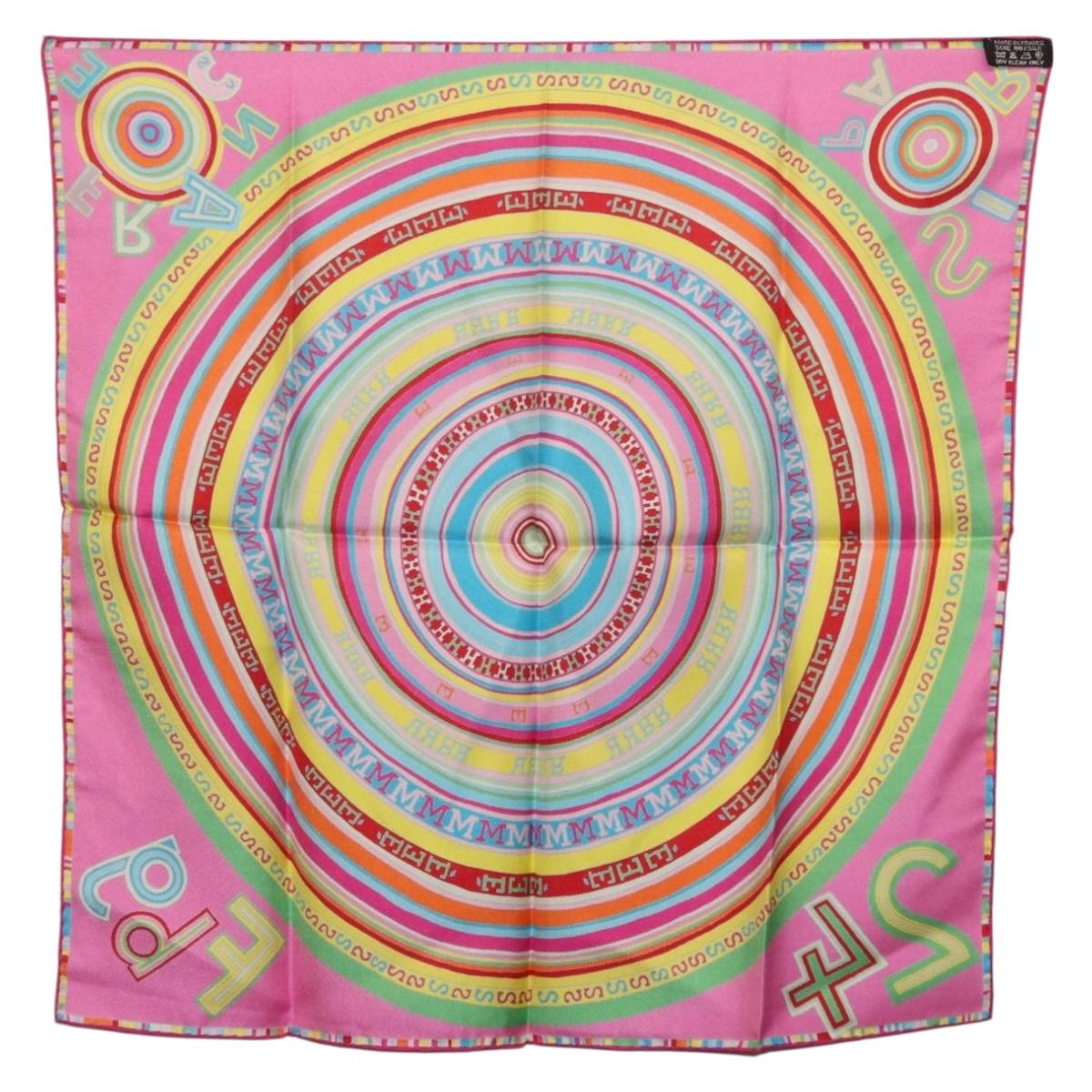 HERMES Carre 45 Scarf Silk Pink Multicolor Auth ki6862M