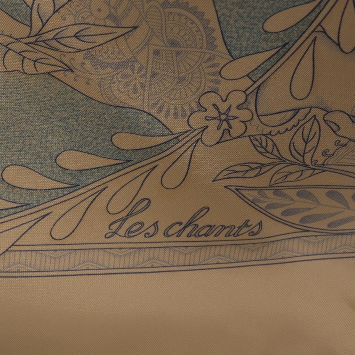 HERMES Carre 90 Scarf Silk Beige Light Blue ""Les chants du Henna"" Auth ki6863M