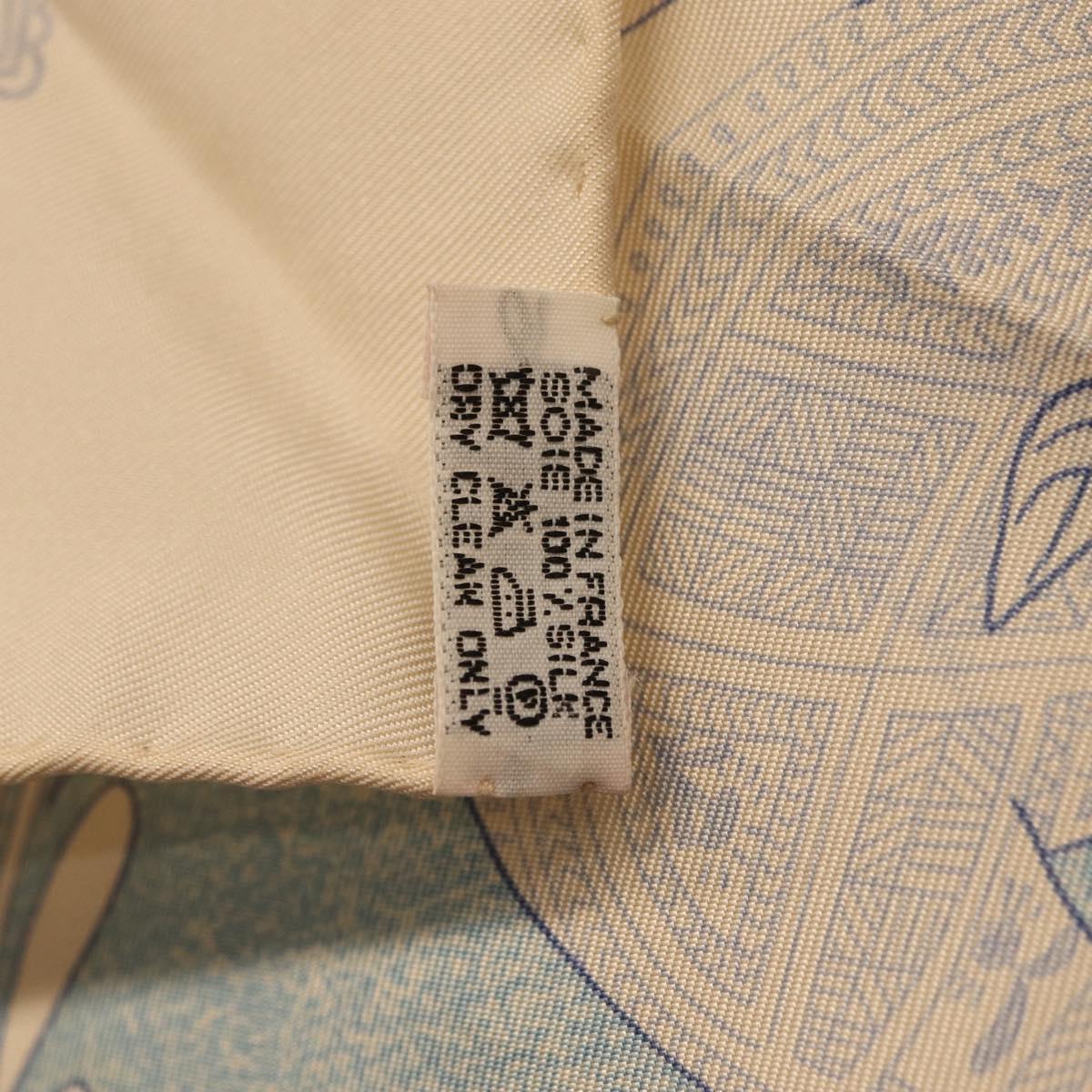HERMES Carre 90 Scarf Silk Beige Light Blue ""Les chants du Henna"" Auth ki6863M
