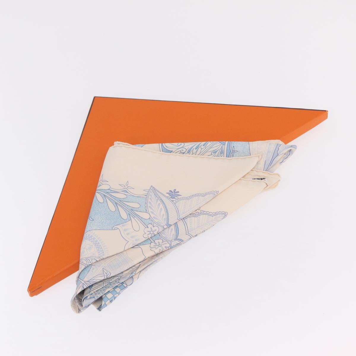 HERMES Carre 90 Scarf Silk Beige Light Blue ""Les chants du Henna"" Auth ki6863M