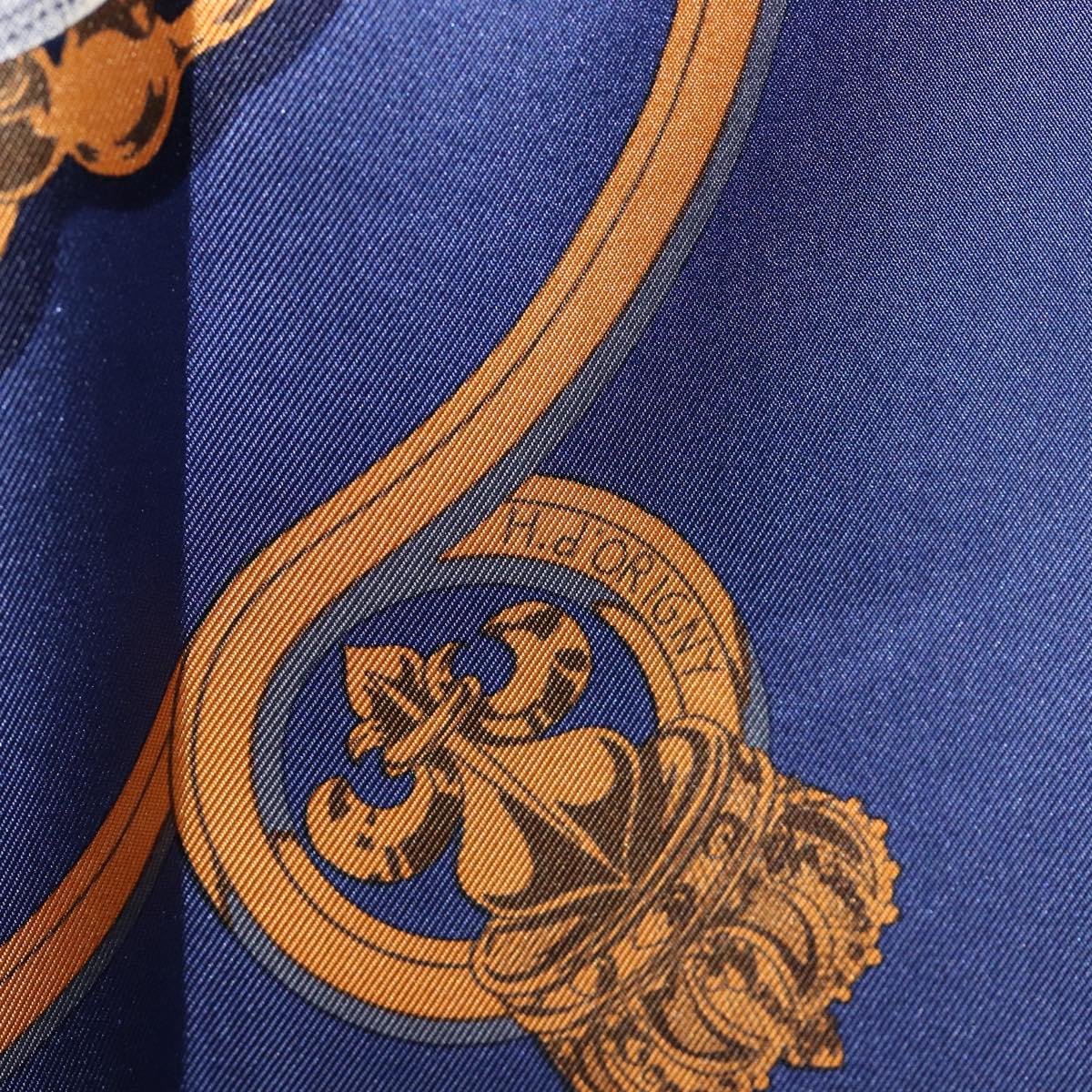 HERMES Carre 90 Scarf Silk Blue White ""CAVALCADOUR"" Auth ki6864M