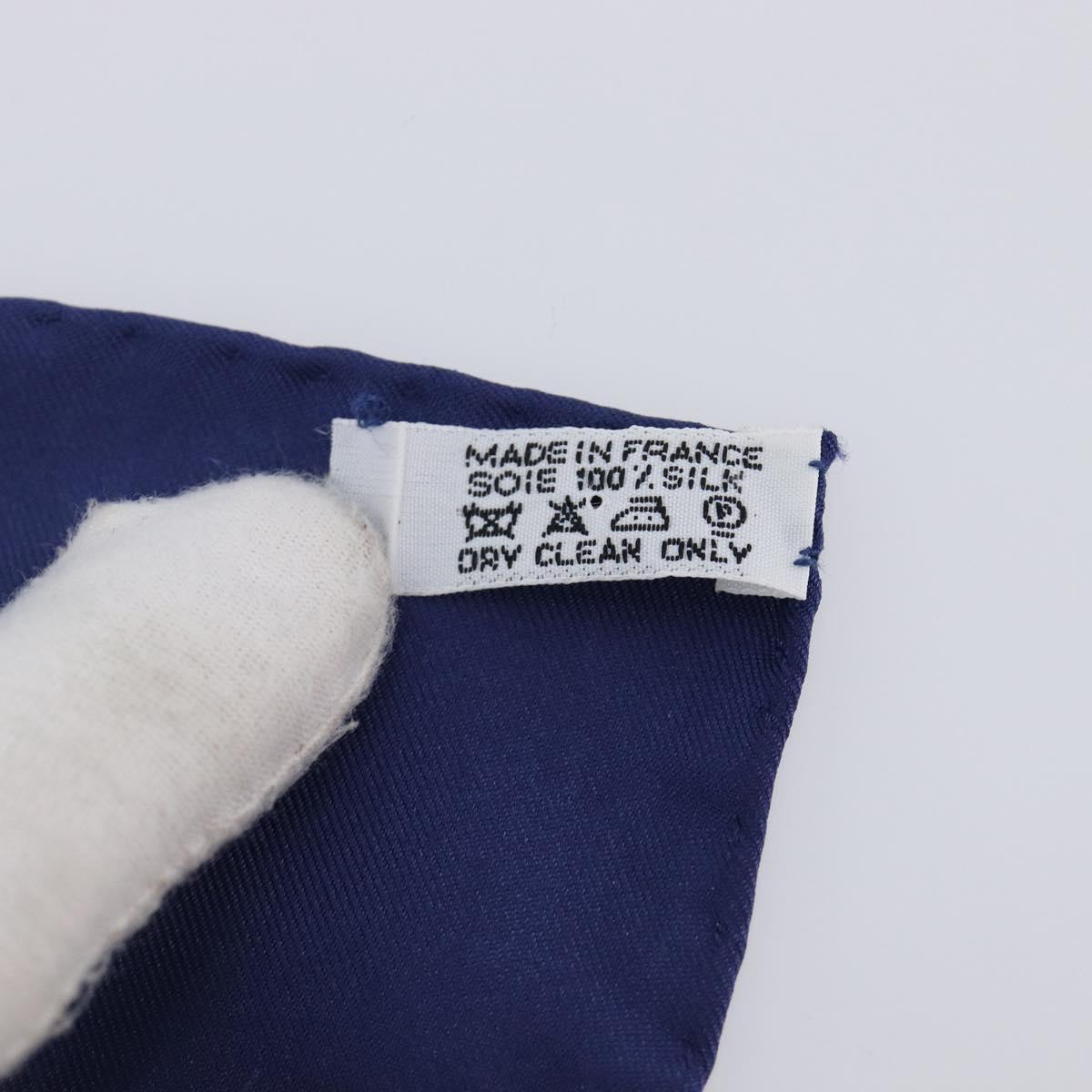 HERMES Carre 90 Scarf Silk Blue White ""CAVALCADOUR"" Auth ki6864M