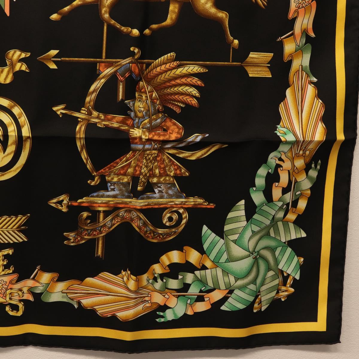 HERMES Carre 90 Scarf Silk Black Yellow Auth ki6865M